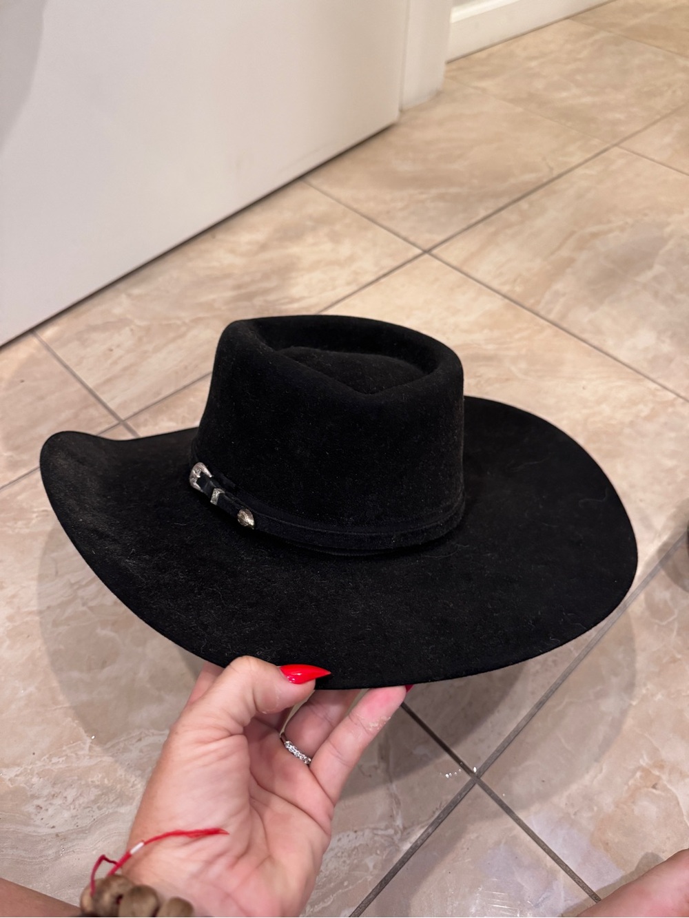 Larry Mahan Black Wide-Brim Felt Western Hat with Decorative Band